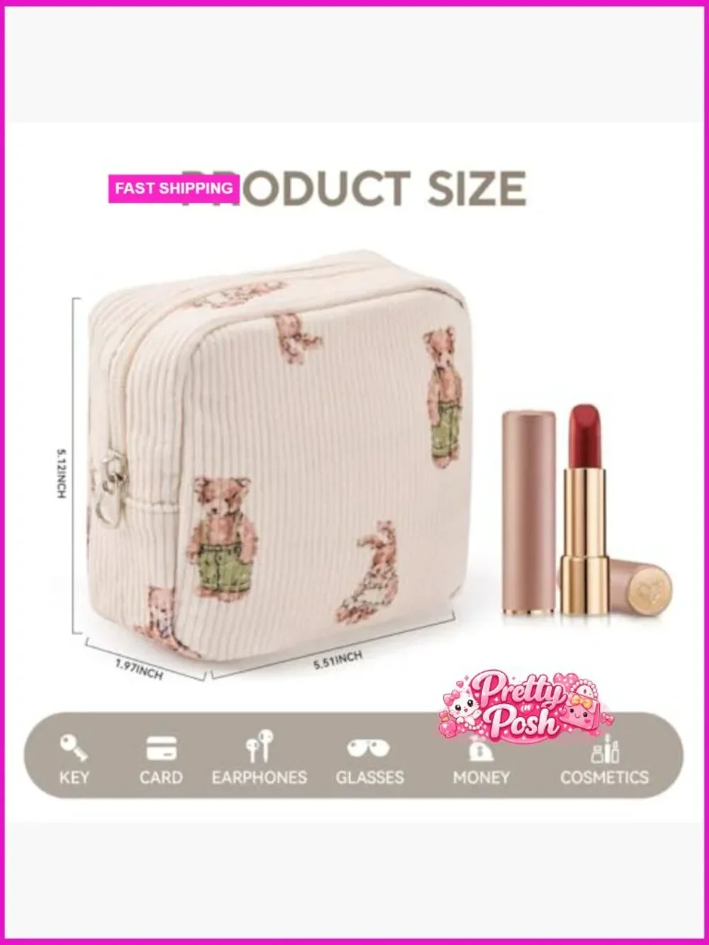 Corduroy Mini Makeup Bag for Purse, Portable Cosmetic Pouch Organizer
